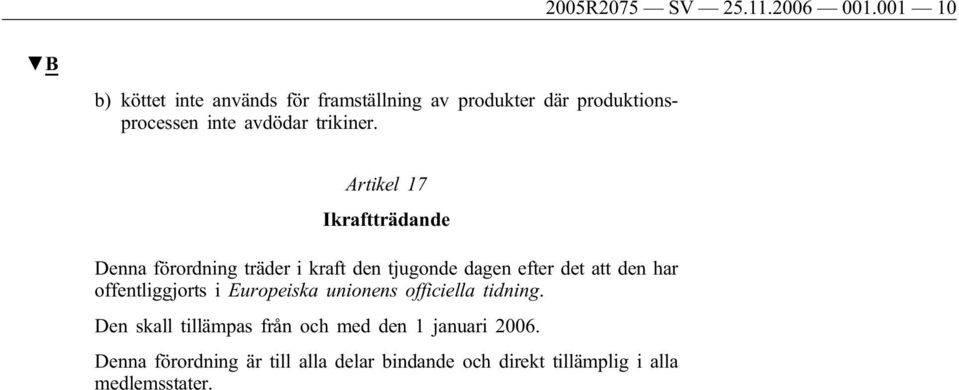 Artikel 17 Ikraftträdande Denna förordning träder i kraft den tjugonde dagen efter det att den har