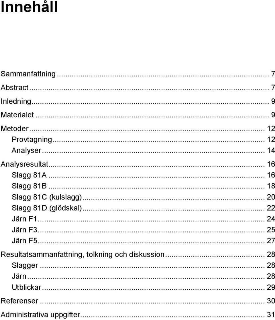 .. 20 Slagg 81D (glödskal)... 22 Järn F1... 24 Järn F3... 25 Järn F5.