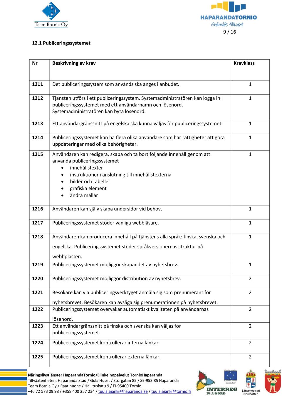 23 Ett användargränssnitt på engelska ska kunna väljas för publiceringssystemet. 24 Publiceringssystemet kan ha flera olika användare som har rättigheter att göra uppdateringar med olika behörigheter.