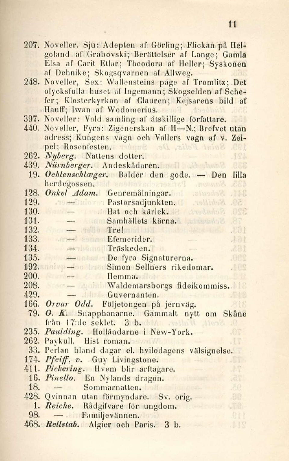 Noveller; Vald samling af älskillige författare. 440. Noveller, Fyra: Zigenerskan af H N.; Brefvet ulan adress; Kungens vagn ocb Yallers vagn af v. Zeipel; Uosenfeslen. 262. Nyberg. Nattens dotter.