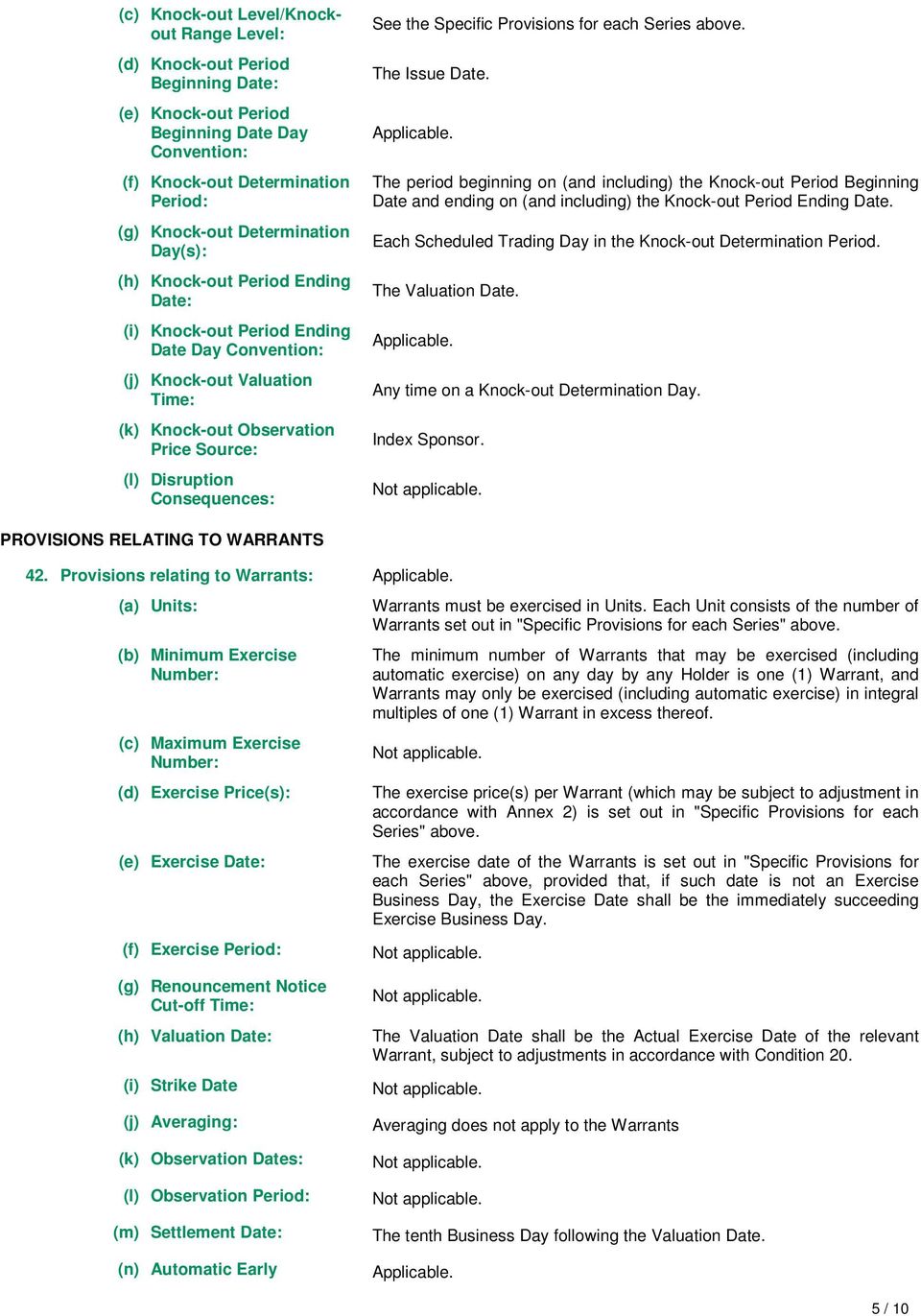 Specific Provisions for each Series above. The Issue Date. Applicable.