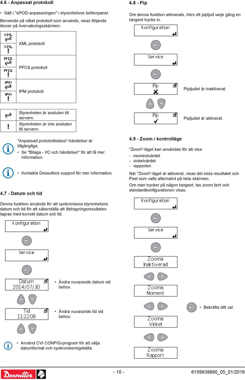 Styrenheten är inte ansluten till servern. "Anpassad protokollstatus"-händelser är tillgängliga. Se "Bilaga - I/O och händelser" för att få mer information.
