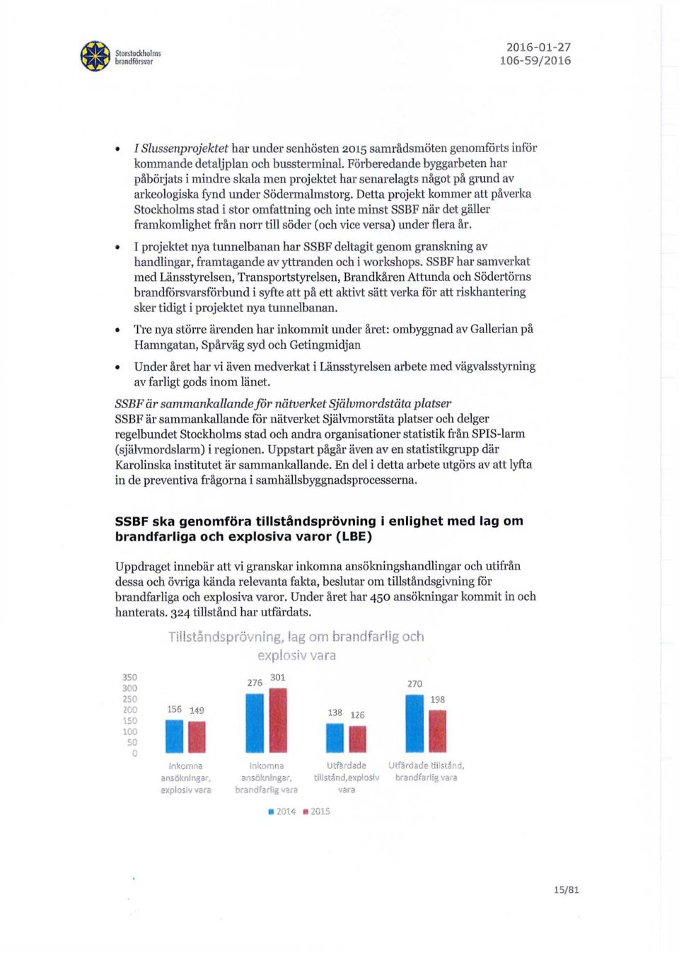 Detta projekt kommer att påverka Stockholms stad i stor omfattning och inte minst SSBF när det gäller framkomlighet från norr till söder (och vice versa) under flera år.