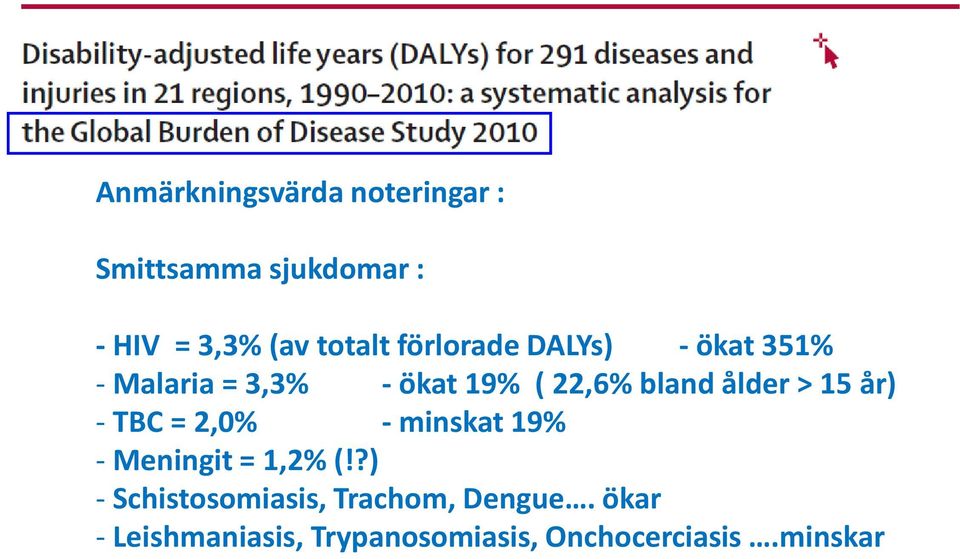 > 15 år) - TBC = 2,0% - minskat 19% - Meningit = 1,2% (!