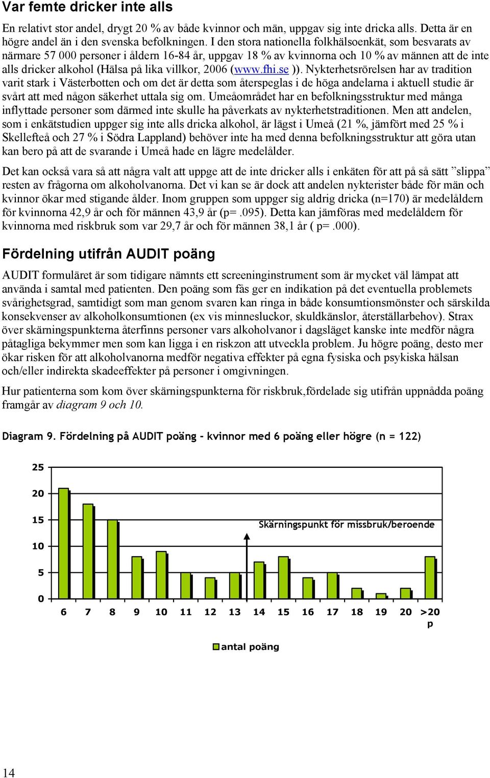 (www.fhi.se )). Nykterhetsrörelsen har av tradition varit stark i Västerbotten och om det är detta som återspeglas i de höga andelarna i aktuell studie är svårt att med någon säkerhet uttala sig om.