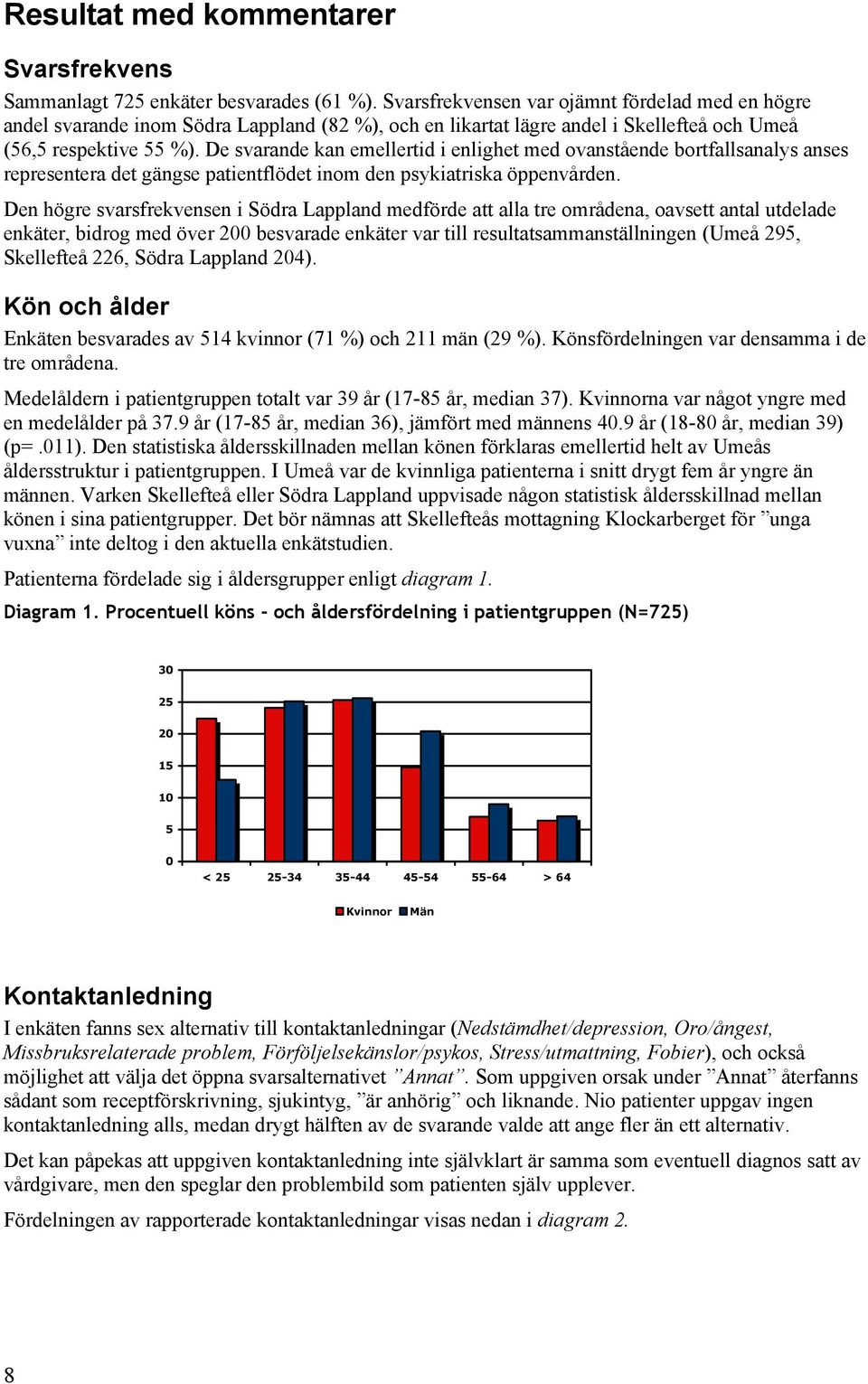 De svarande kan emellertid i enlighet med ovanstående bortfallsanalys anses representera det gängse patientflödet inom den psykiatriska öppenvården.