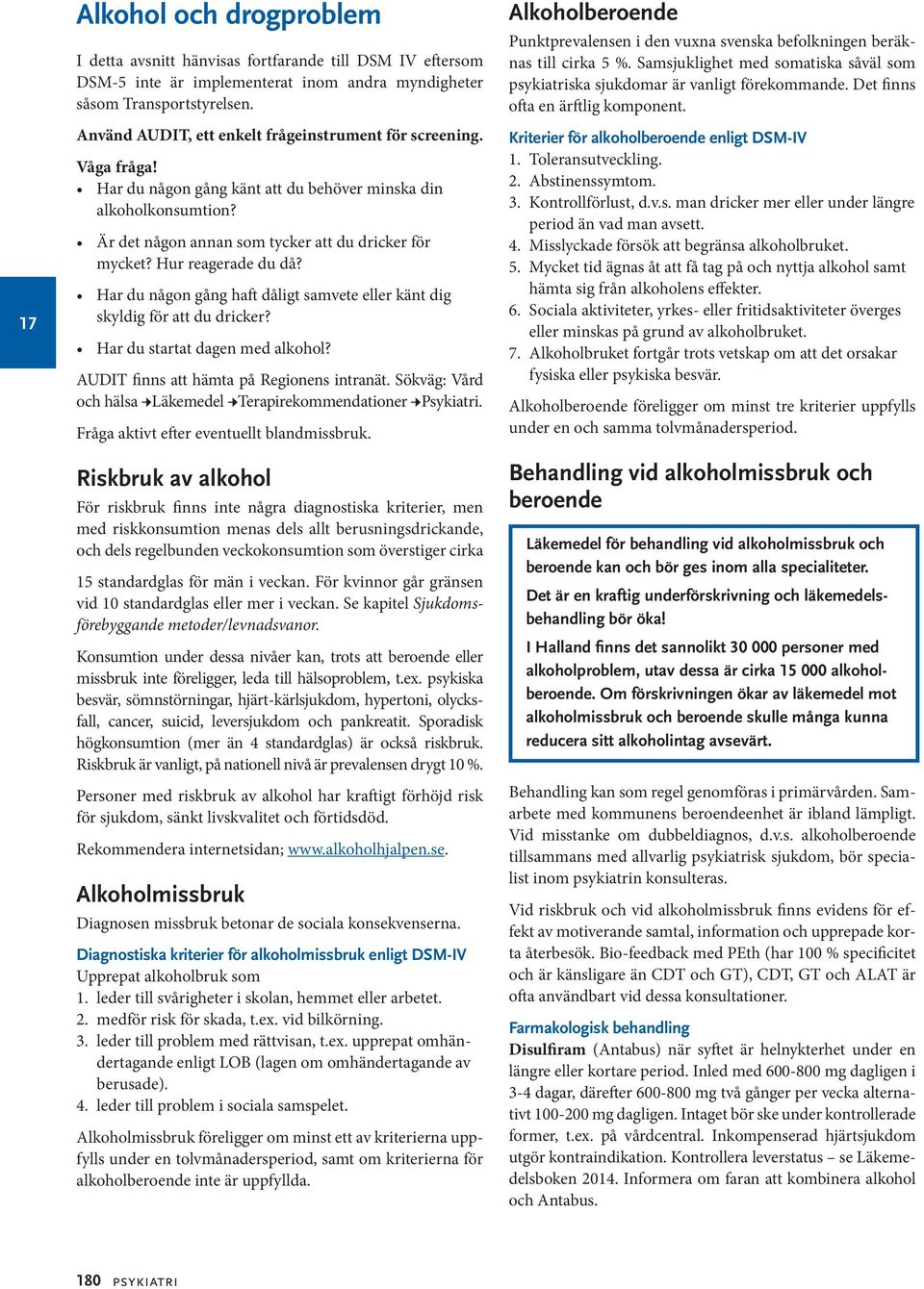 Hur reagerade du då? Har du någon gång haft dåligt samvete eller känt dig skyldig för att du dricker? Har du startat dagen med alkohol? AUDIT finns att hämta på Regionens intranät.