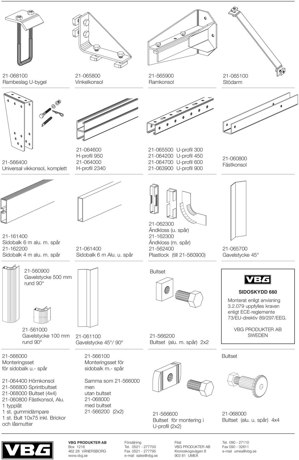 spår) -5600 Plastlock (till -560900) -065700 Gavelstycke 5-560900 Gavelstycke 500 mm rund 90 Bultset SIDOSKYDD 660 Monterat enligt anvisning.