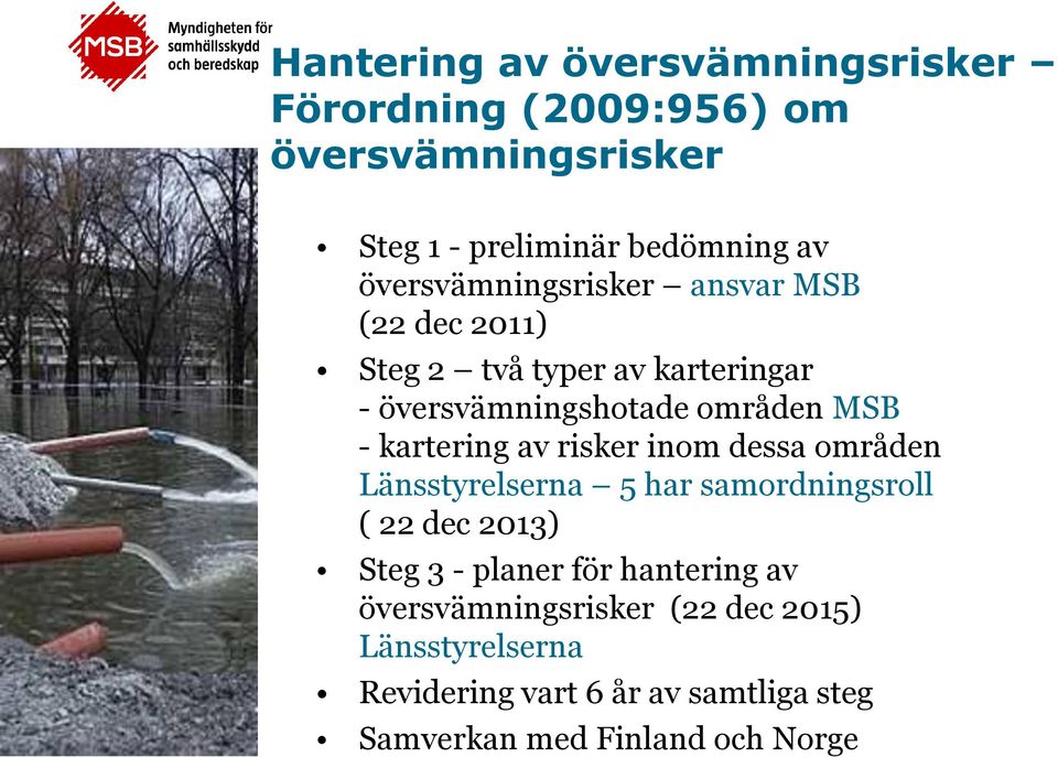 kartering av risker inom dessa områden Länsstyrelserna 5 har samordningsroll ( 22 dec 2013) Steg 3 - planer för