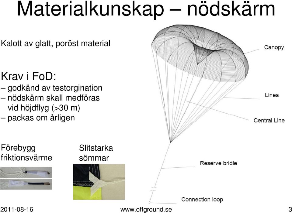 medföras vid höjdflyg (>30 m) packas om årligen Förebygg