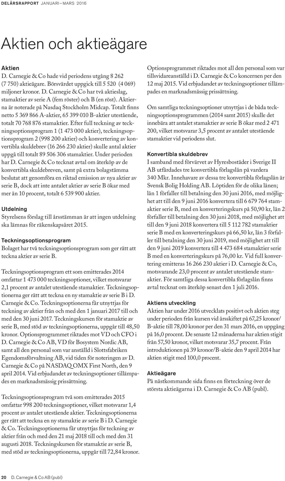 Efter full teckning av teckningsoptionsprogram 1 (1 473 000 aktier), teckningsoptionsprogram 2 (998 200 aktier) och konvertering av konvertibla skuldebrev (16 266 230 aktier) skulle antal aktier