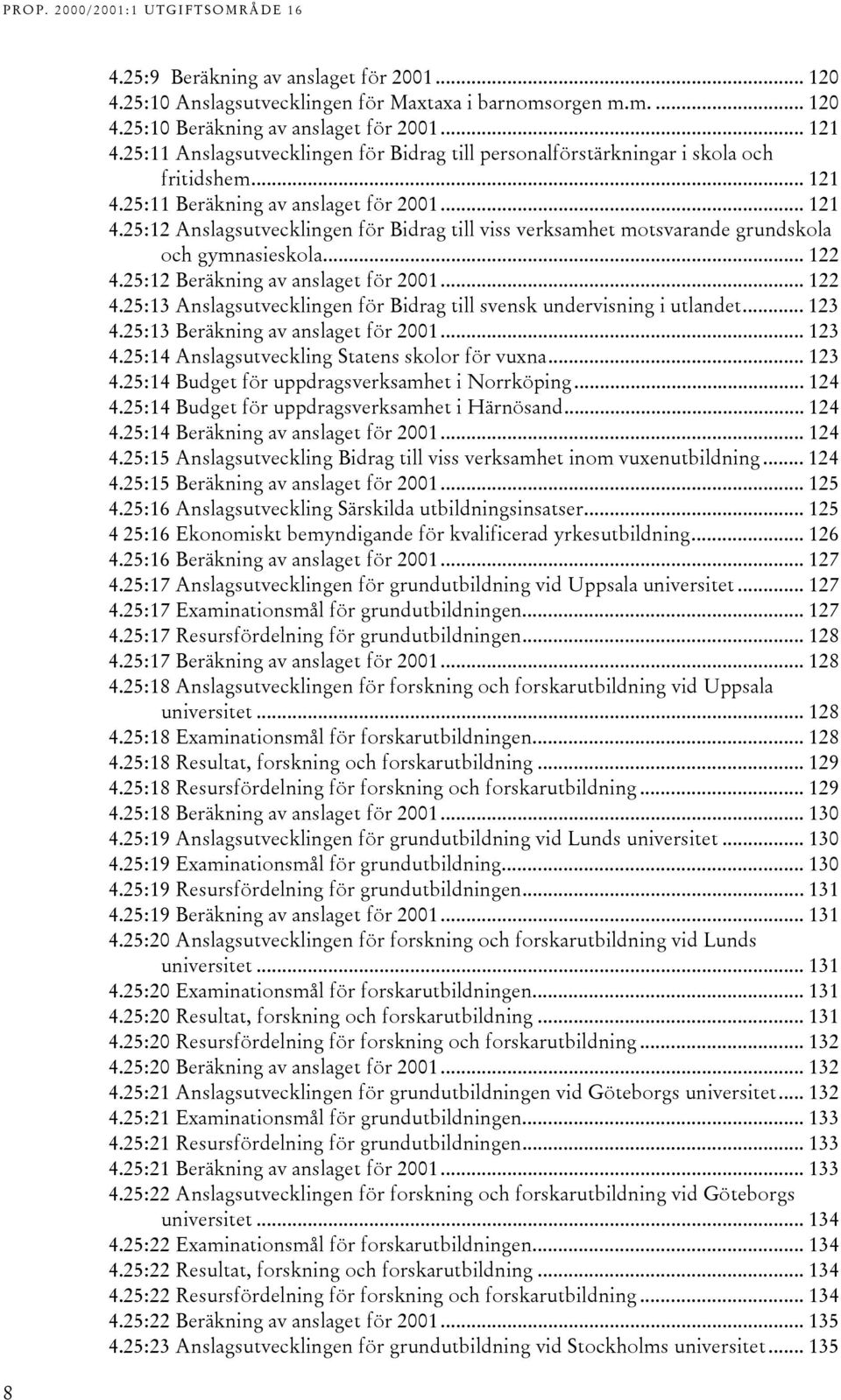 .. 122 4.25:12 Beräkning av anslaget för 2001... 122 4.25:13 Anslagsutvecklingen för Bidrag till svensk undervisning i utlandet... 123 4.25:13 Beräkning av anslaget för 2001... 123 4.25:14 Anslagsutveckling Statens skolor för vuxna.