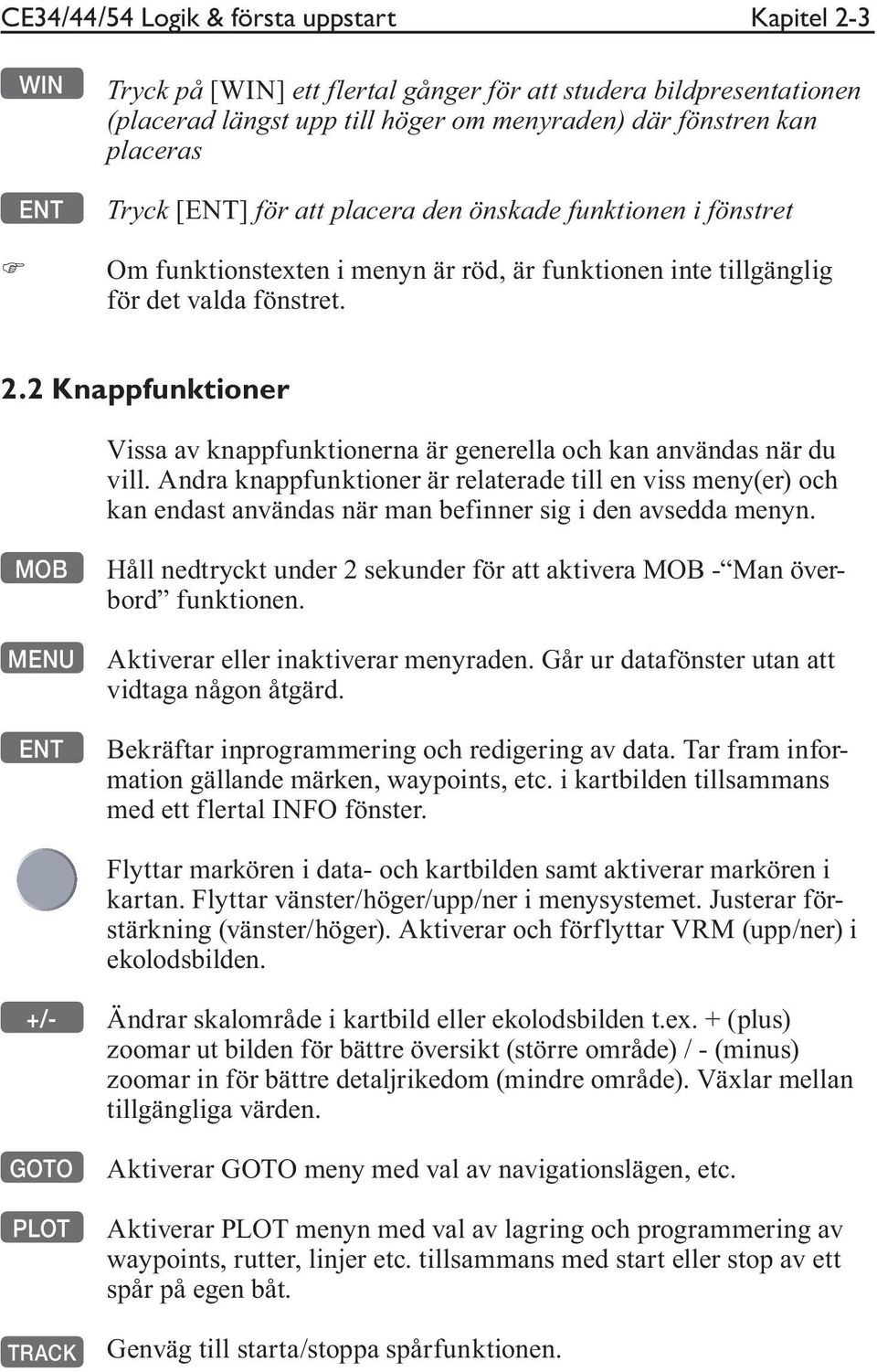 2 Knappfunktioner Vissa av knappfunktionerna är generella och kan användas när du vill.