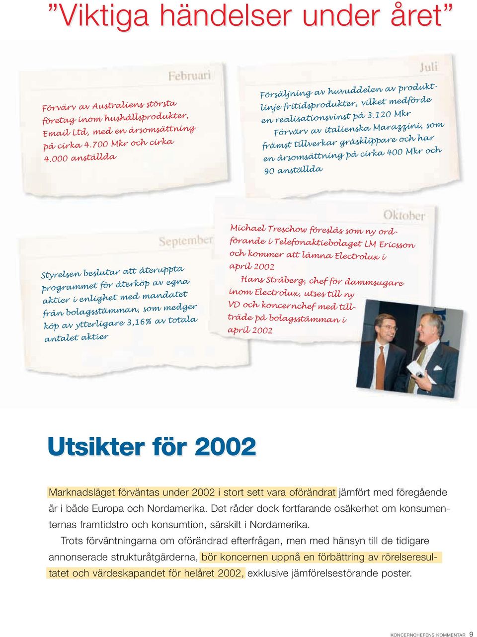 120 Mkr Förvärv av italienska Marazzini, som främst tillverkar gräsklippare och har en årsomsättning på cirka 400 Mkr och 90 anställda Michael Treschow föreslås som ny ordförande i