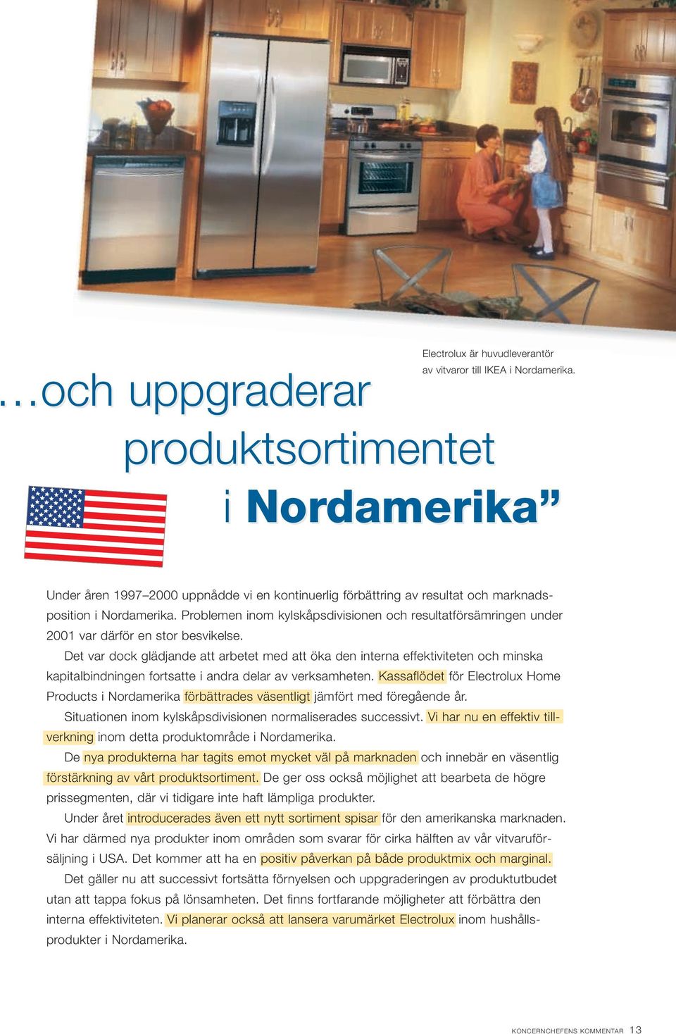 Problemen inom kylskåpsdivisionen och resultatförsämringen under 2001 var därför en stor besvikelse.