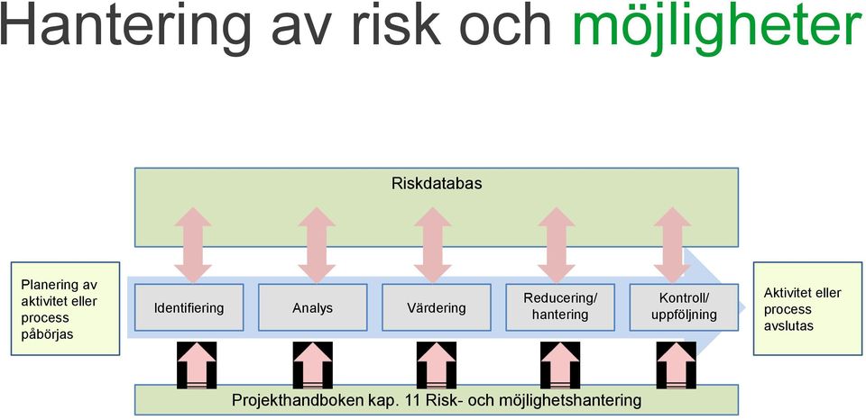 Reducering/ hantering Kontroll/ uppföljning Aktivitet eller