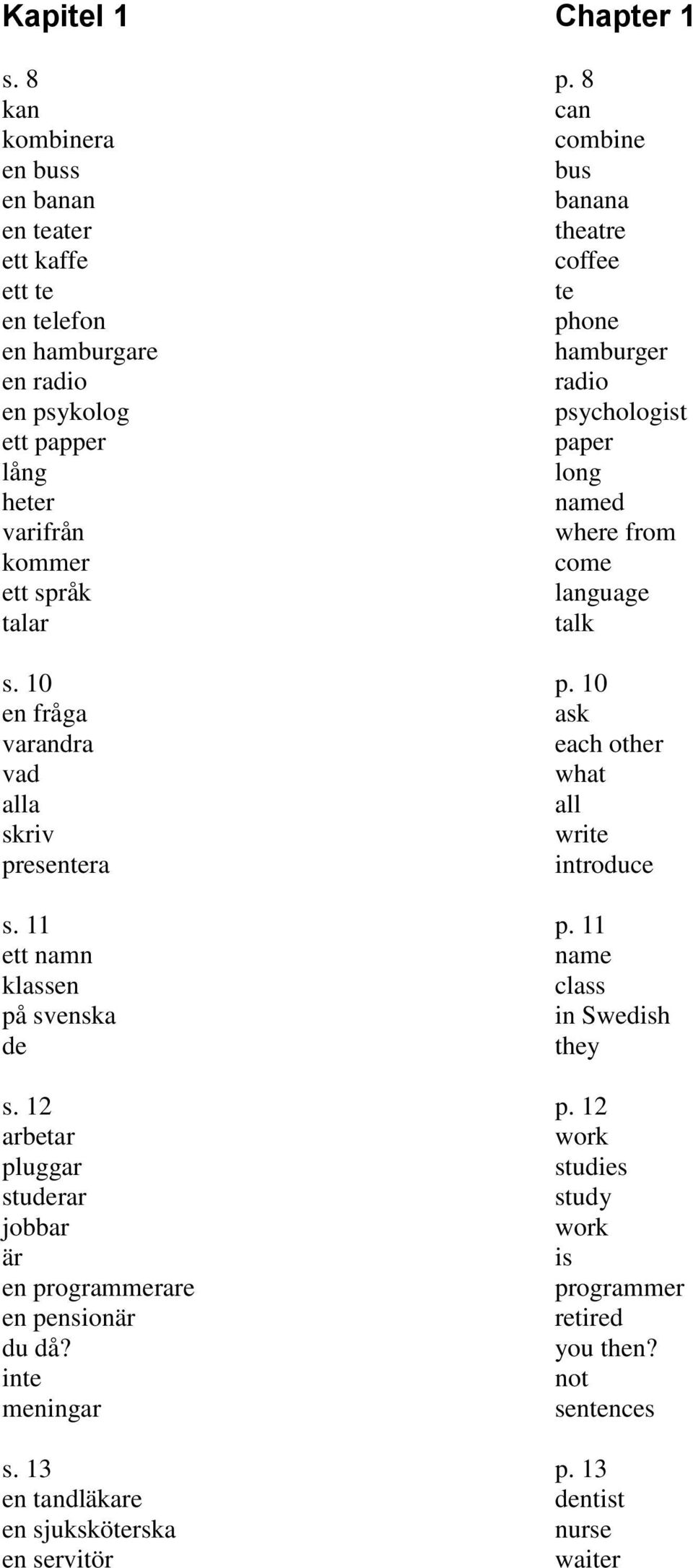 psychologist ett papper paper lång long heter named varifrån where from kommer come ett språk language talar talk s. 10 p.