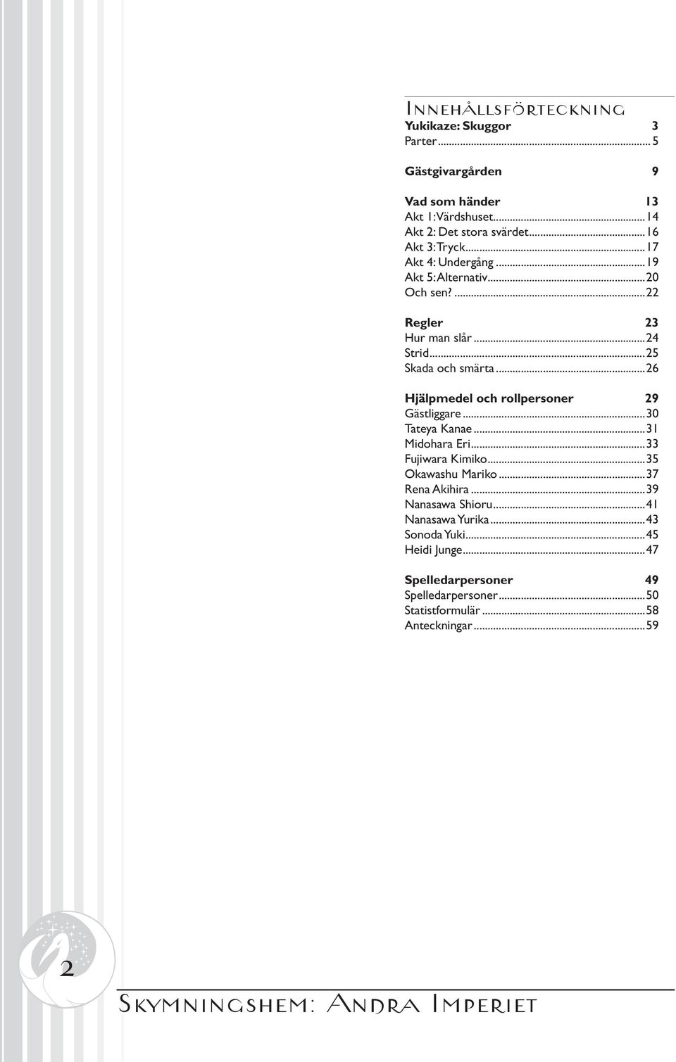 ..26 Hjälpmedel och rollpersoner 29 Gästliggare...30 Tateya Kanae...31 Midohara Eri...33 Fujiwara Kimiko...35 Okawashu Mariko...37 Rena Akihira.