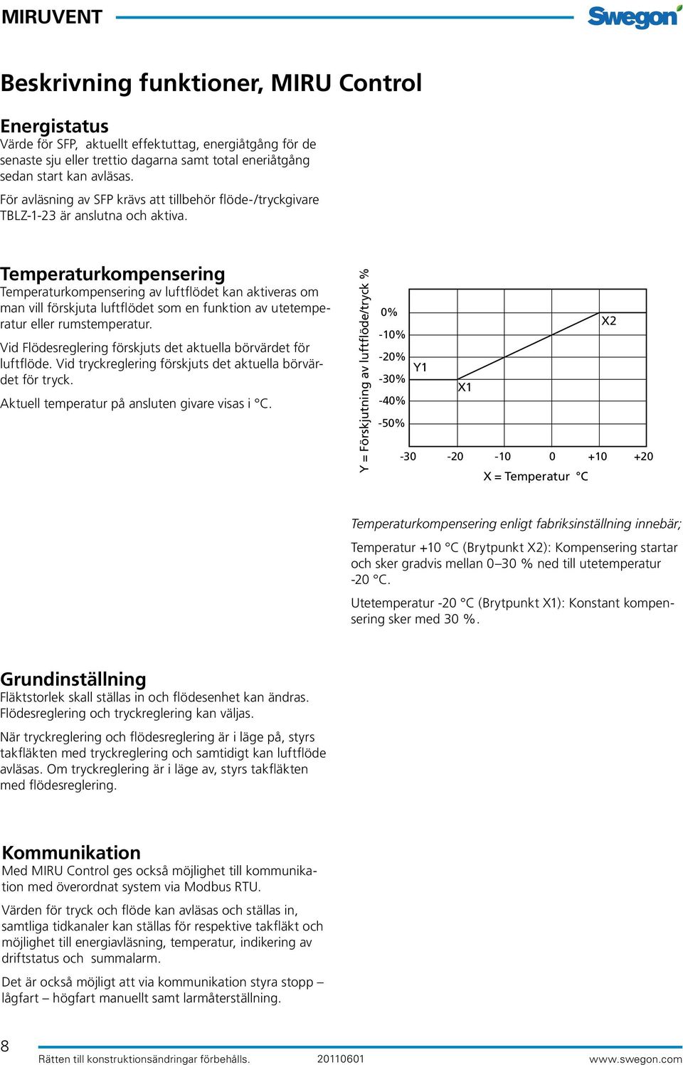 av utetemperatur eller rumstemperatur id Flödesreglering förskjuts det aktuella börvärdet för luftflöde id tryckreglering förskjuts det aktuella börvärdet för tryck Aktuell temperatur på ansluten