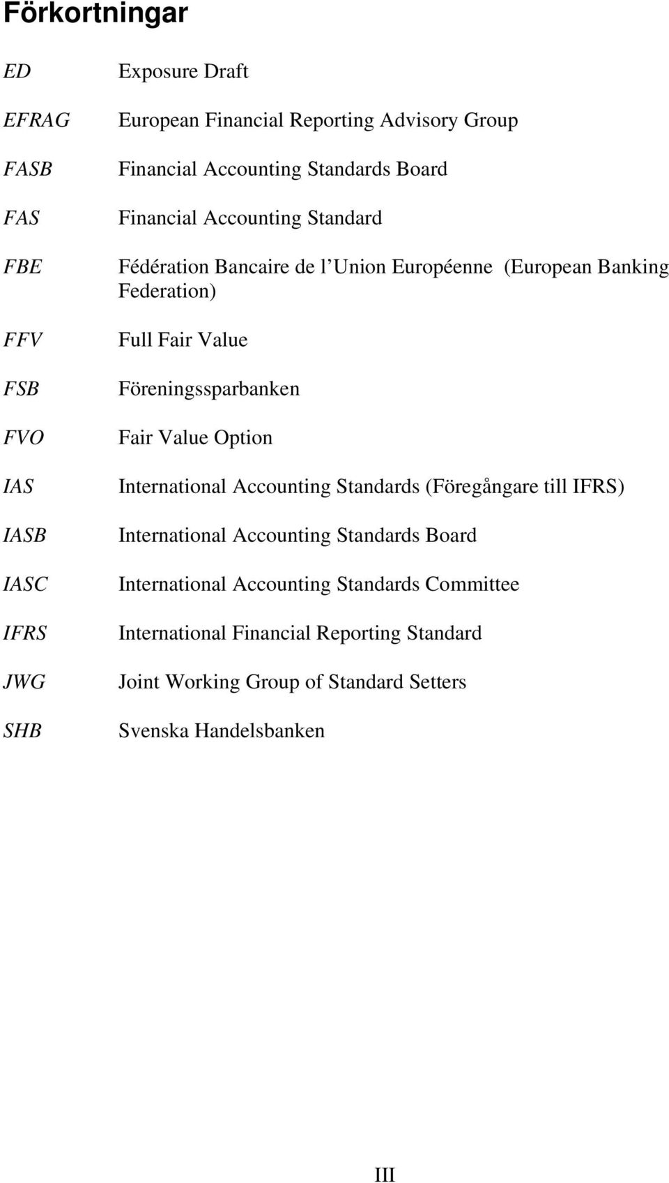 Föreningssparbanken Fair Value Option International Accounting Standards (Föregångare till IFRS) International Accounting Standards Board