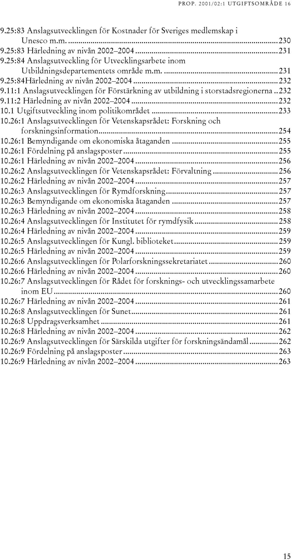 11:1 Anslagsutvecklingen för Förstärkning av utbildning i storstadsregionerna..232 9.11:2 Härledning av nivån 2002 2004...232 10.1 Utgiftsutveckling inom politikområdet...233 10.