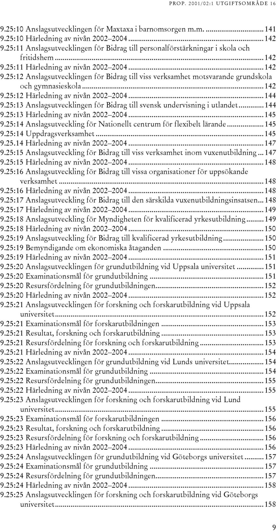 ..144 9.25:13 Anslagsutvecklingen för Bidrag till svensk undervisning i utlandet...144 9.25:13 Härledning av nivån 2002 2004...145 9.