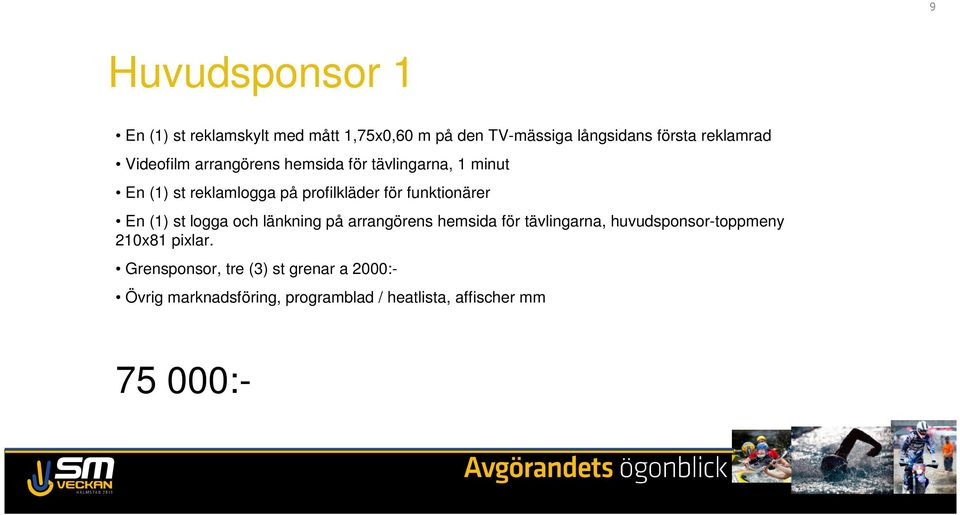 funktionärer En (1) st logga och länkning på arrangörens hemsida för tävlingarna, huvudsponsor-toppmeny