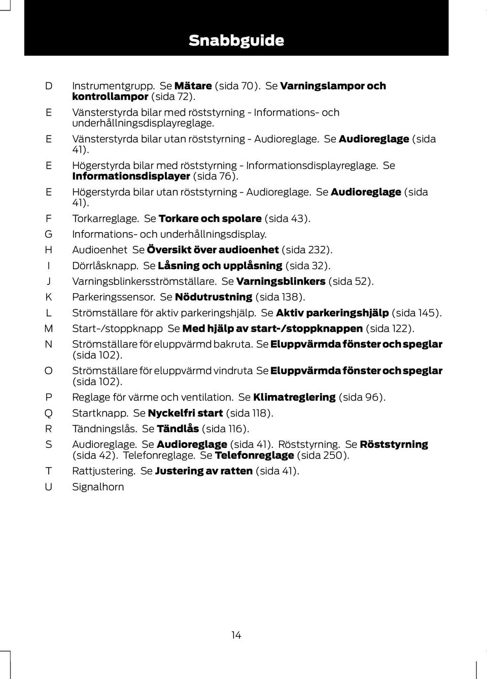 Högerstyrda bilar med röststyrning - Informationsdisplayreglage. Se Informationsdisplayer (sida 76). Högerstyrda bilar utan röststyrning - Audioreglage. Se Audioreglage (sida 41). Torkarreglage.