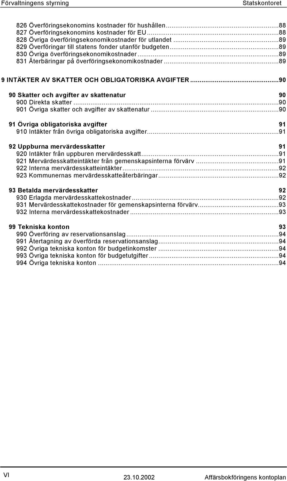 ..89 9 INTÄKTER AV SKATTER OCH OBLIGATORISKA AVGIFTER...90 90 Skatter och avgifter av skattenatur 90 900 Direkta skatter...90 901 Övriga skatter och avgifter av skattenatur.