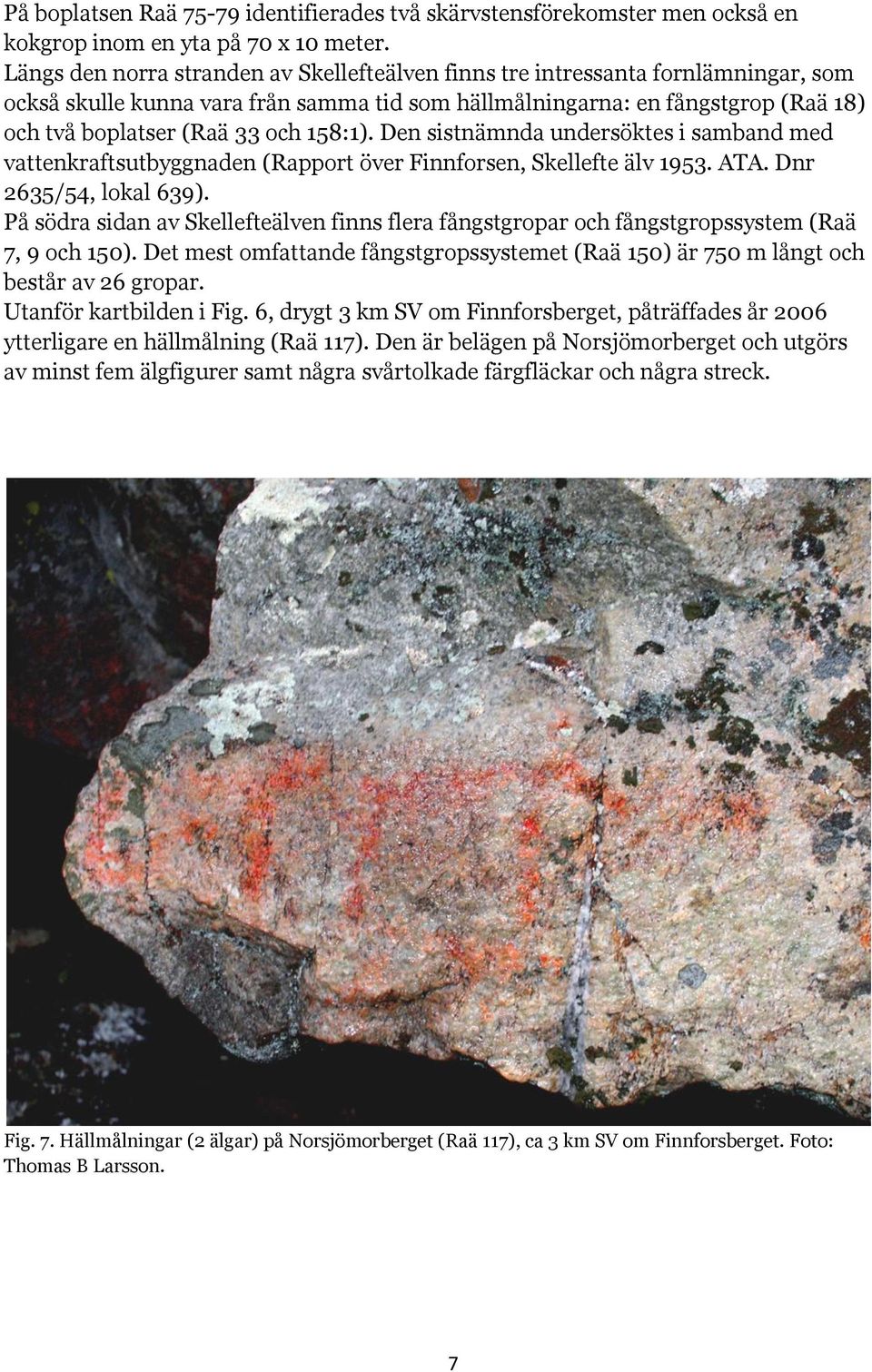 158:1). Den sistnämnda undersöktes i samband med vattenkraftsutbyggnaden (Rapport över Finnforsen, Skellefte älv 1953. ATA. Dnr 2635/54, lokal 639).