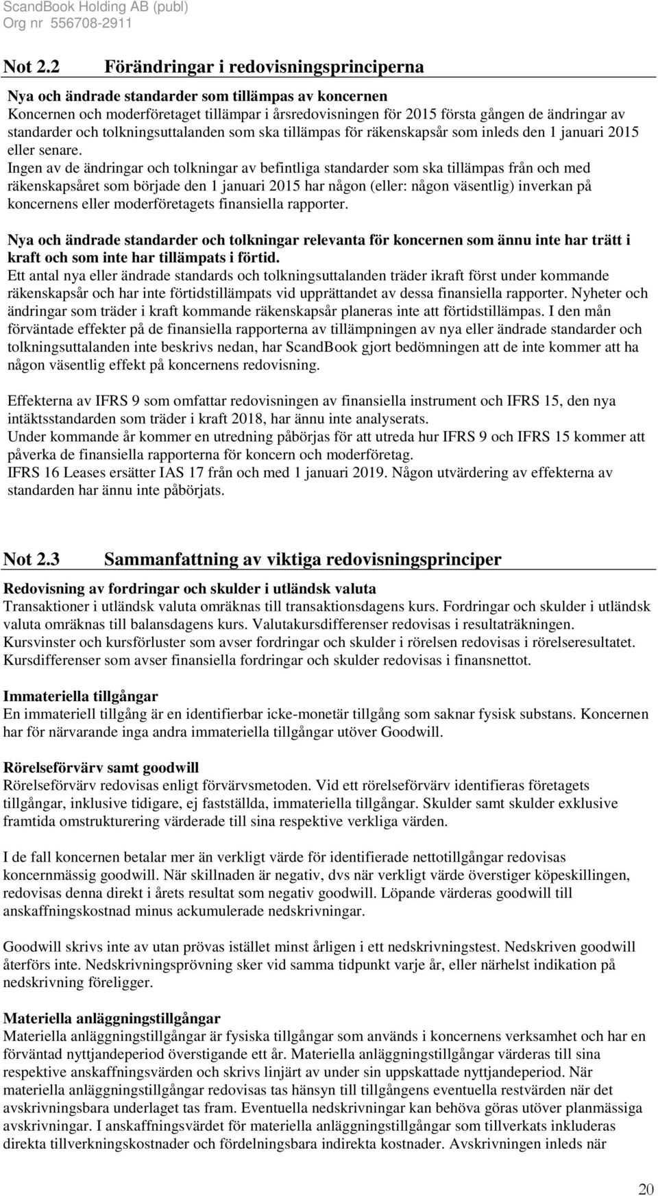 standarder och tolkningsuttalanden som ska tillämpas för räkenskapsår som inleds den 1 januari 2015 eller senare.