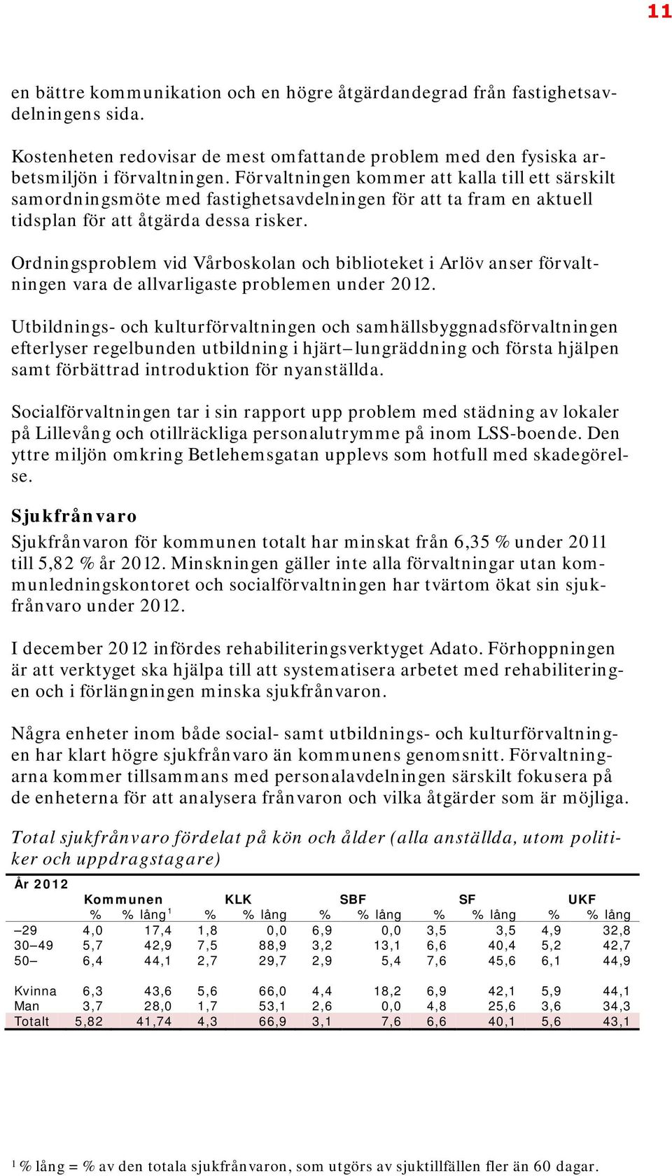 Ordningsprobem vid Vårboskoan och bibioteket i Aröv anser förvatningen vara de avarigaste probemen under 2012.