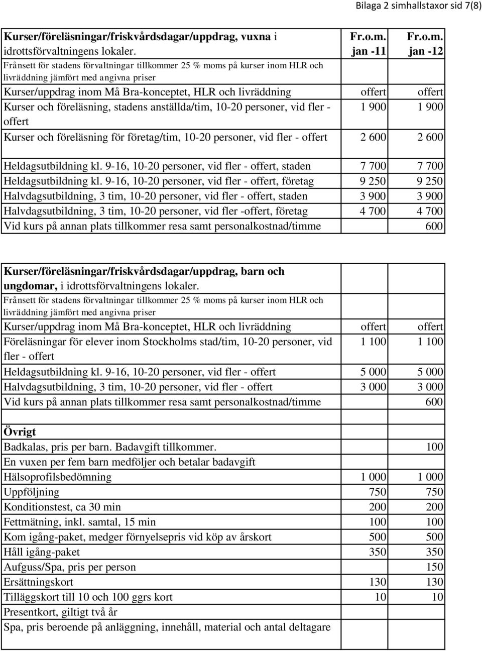 Kurser och föreläsning, stadens anställda/tim, 10-20 personer, vid fler - 1 900 1 900 offert Kurser och föreläsning för företag/tim, 10-20 personer, vid fler - offert 2 600 2 600 Heldagsutbildning kl.