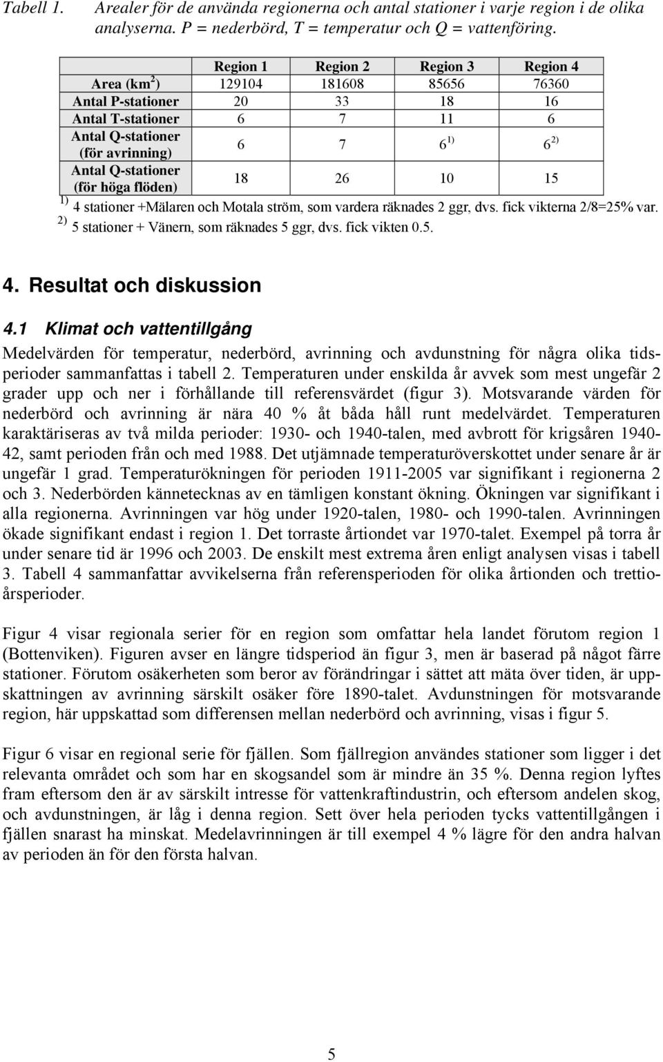 höga flöden) 18 26 1 15 1) 4 stationer +Mälaren och Motala ström, som vardera räknades 2 ggr, dvs. fick vikterna 2/8=25% var. 2) 5 stationer + Vänern, som räknades 5 ggr, dvs. fick vikten.5. 4. Resultat och diskussion 4.