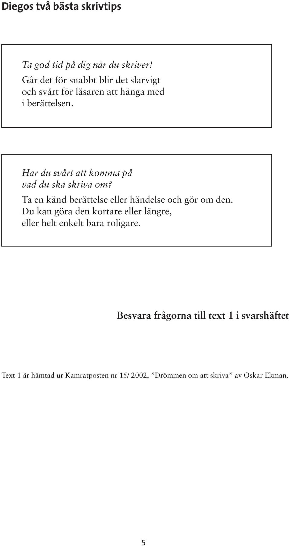 Har du svårt att komma på vad du ska skriva om? Ta en känd berättelse eller händelse och gör om den.