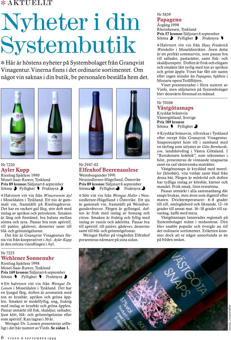 Nr 5839 Papageno ÐrgÔng 1998 Rheinhessen,Tyskland Pris 57 kronor/sìljstart 6september SÎtma 7 Fyllighet 6 Fruktsyra 5 l Halvtorrt vitt vin frôn Haus Friederich Weinkeller i Moseldistriktet.