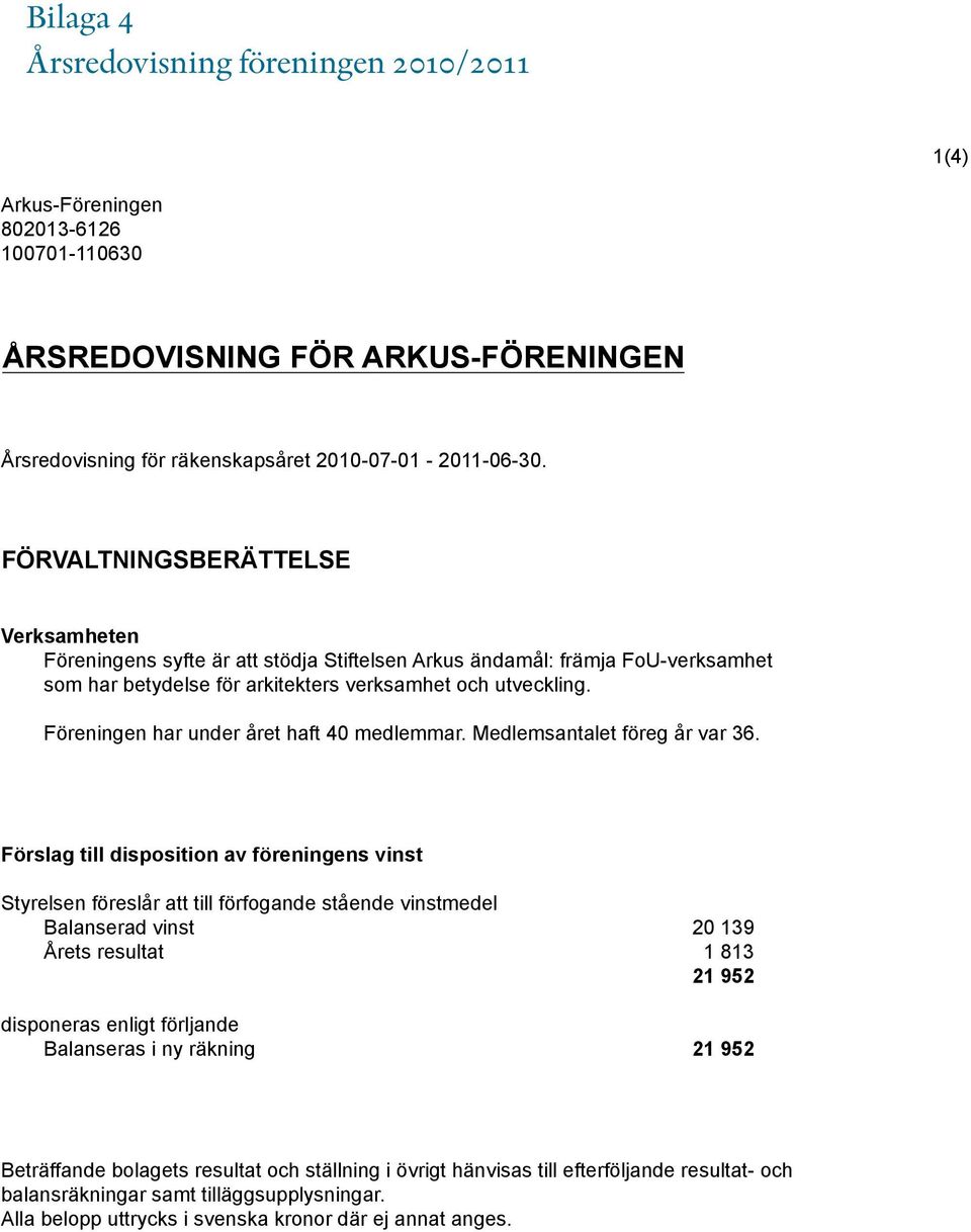 Föreningen har under året haft 40 medlemmar. Medlemsantalet föreg år var 36.