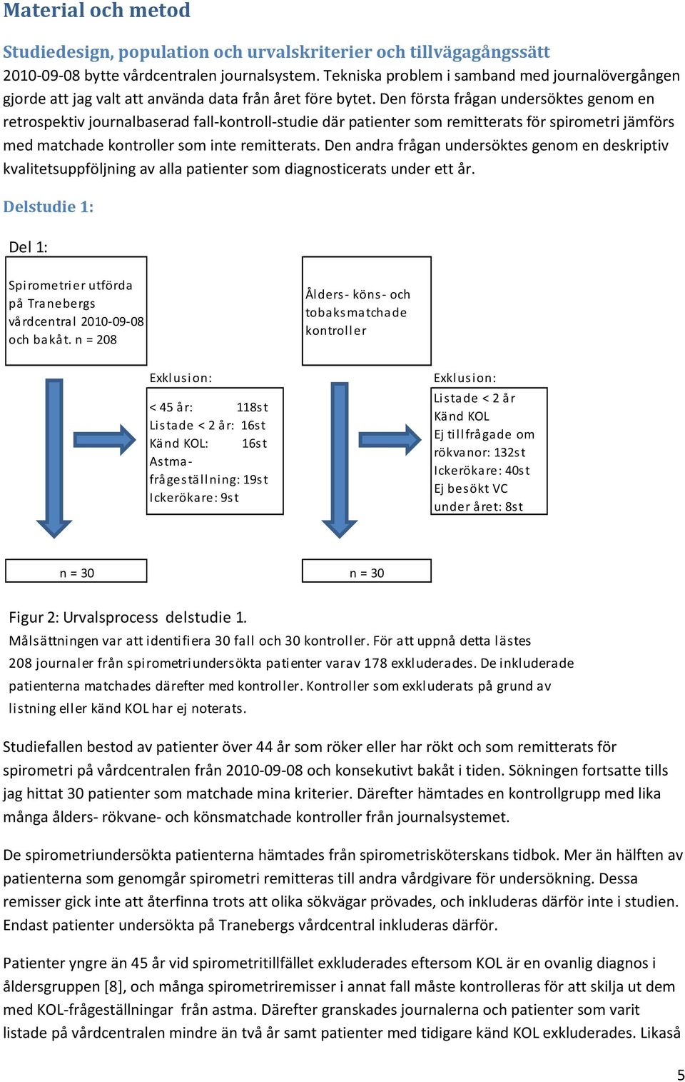 Den första frågan undersöktes genom en retrospektiv journalbaserad fall-kontroll-studie där patienter som remitterats för spirometri jämförs med matchade kontroller som inte remitterats.