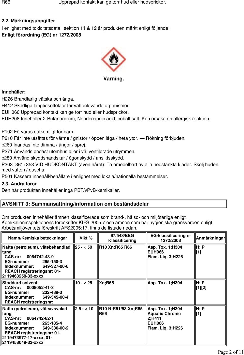 EUH208 Innehåller 2-Butanonoxim, Neodecanoic acid, cobalt salt. Kan orsaka en allergisk reaktion. P102 Förvaras oåtkomligt för barn.