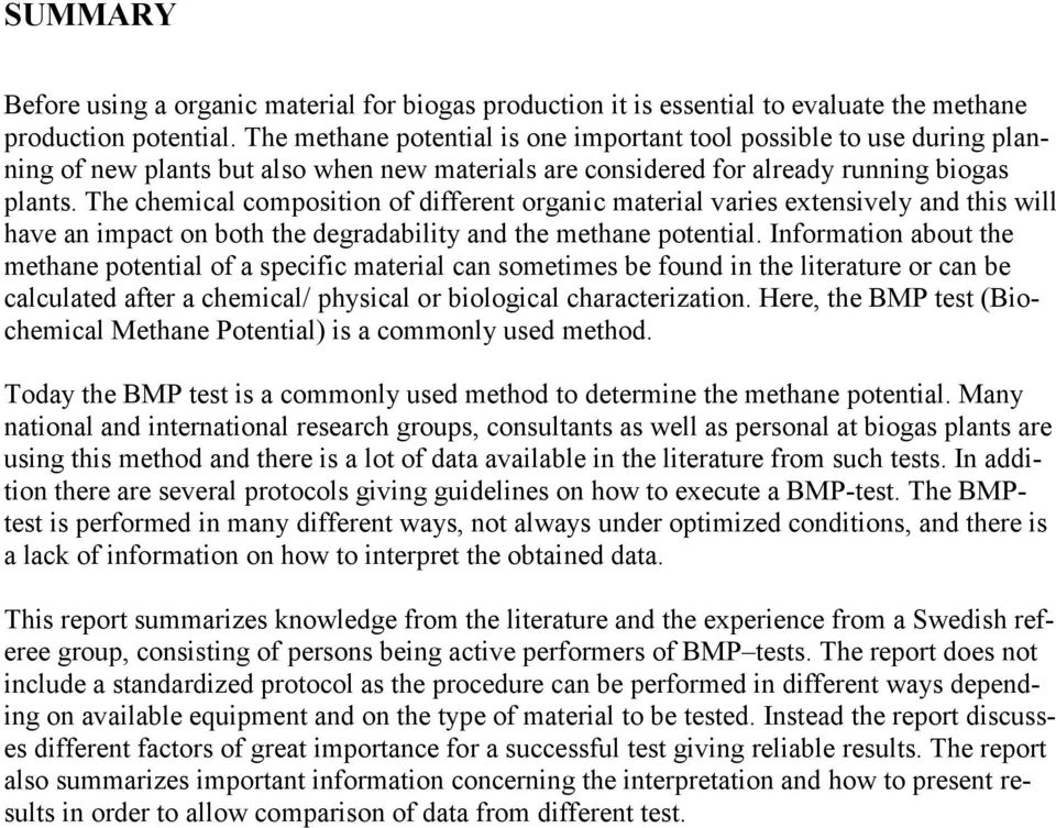 The chemical composition of different organic material varies extensively and this will have an impact on both the degradability and the methane potential.