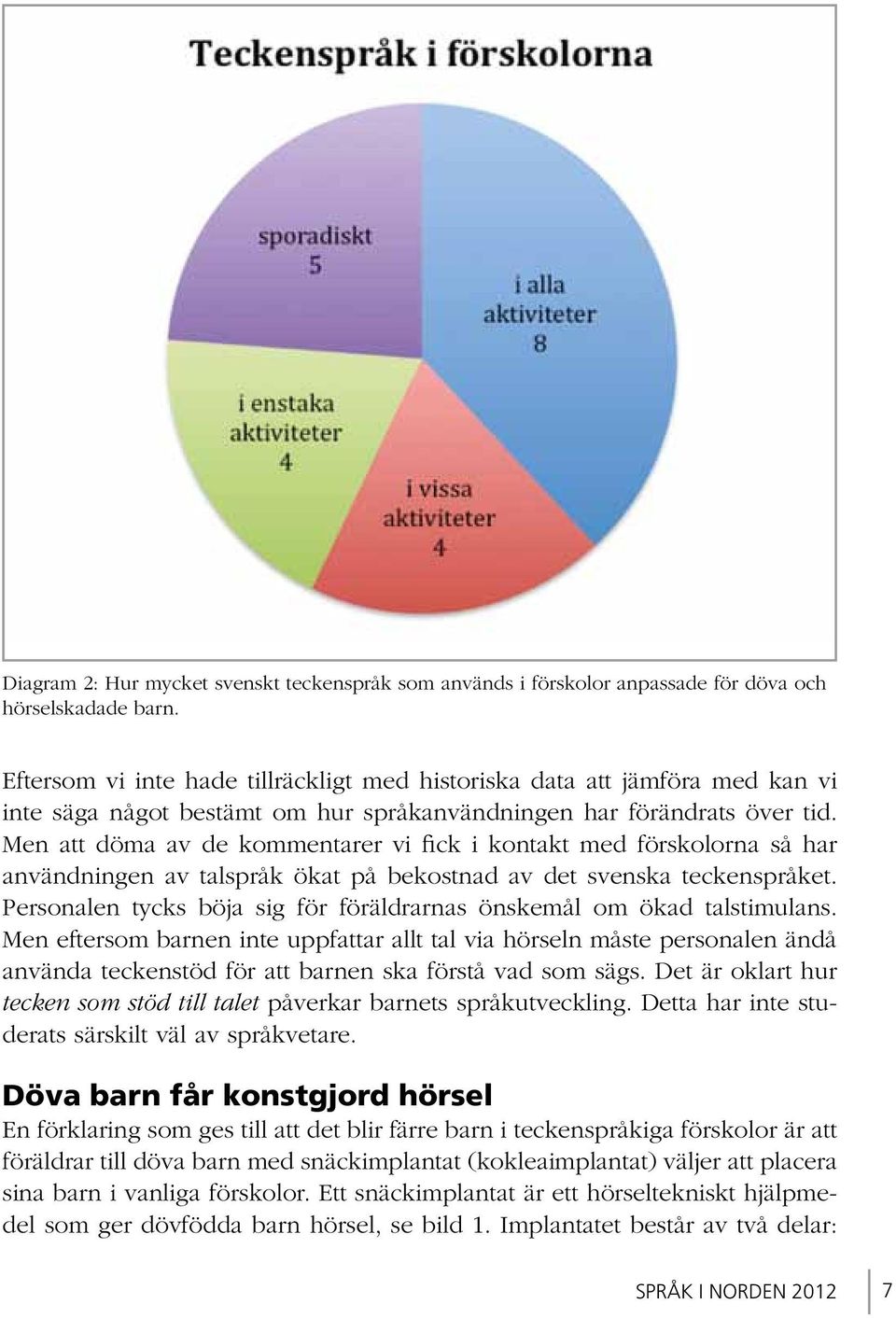 Men att döma av de kommentarer vi fick i kontakt med förskolorna så har användningen av talspråk ökat på bekostnad av det svenska teckenspråket.