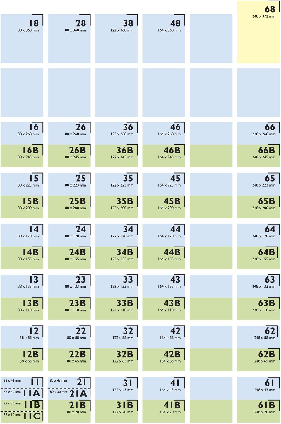 mm 14 38 x 178 mm 24 80 x 178 mm 34 122 x 178 mm 44 164 x 178 mm 64 248 x 178 mm 14B 38 x 155 mm 24B 80 x 155 mm 34B 122 x 155 mm 44B 164 x 155 mm 64B 248 x 155 mm 13 38 x 133 mm 23 80 x 133 mm 33