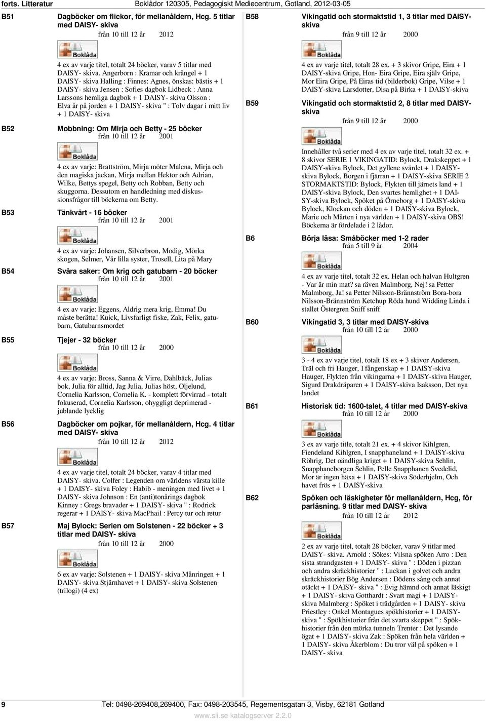 Angerborn : Kramar och krångel + 1 Halling : Finnes: Agnes, önskas: bästis + 1 Jensen : Sofies dagbok Lidbeck : Anna Larssons hemliga dagbok + 1 Olsson : Elva år på jorden + 1 " : Tolv dagar i mitt