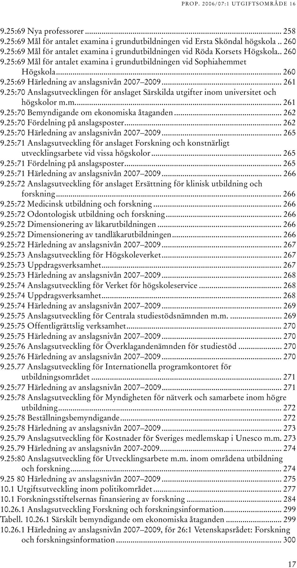 .. 6 9.5:70 Fördelning på anslagsposter... 6 9.5:70 Härledning av anslagsnivån 007 009... 65 9.5:71 Anslagsutveckling för anslaget Forskning och konstnärligt utvecklingsarbete vid vissa högskolor.