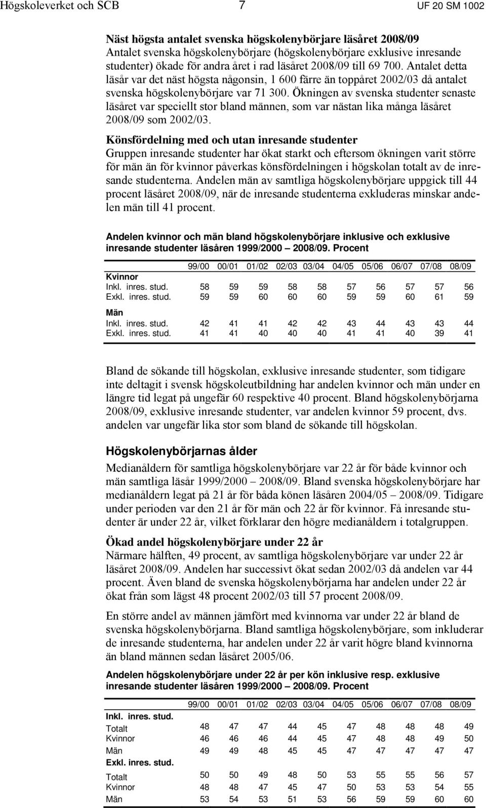 Ökningen av svenska studenter senaste läsåret var speciellt stor bland männen, som var nästan lika många läsåret 2008/09 som 2002/03.