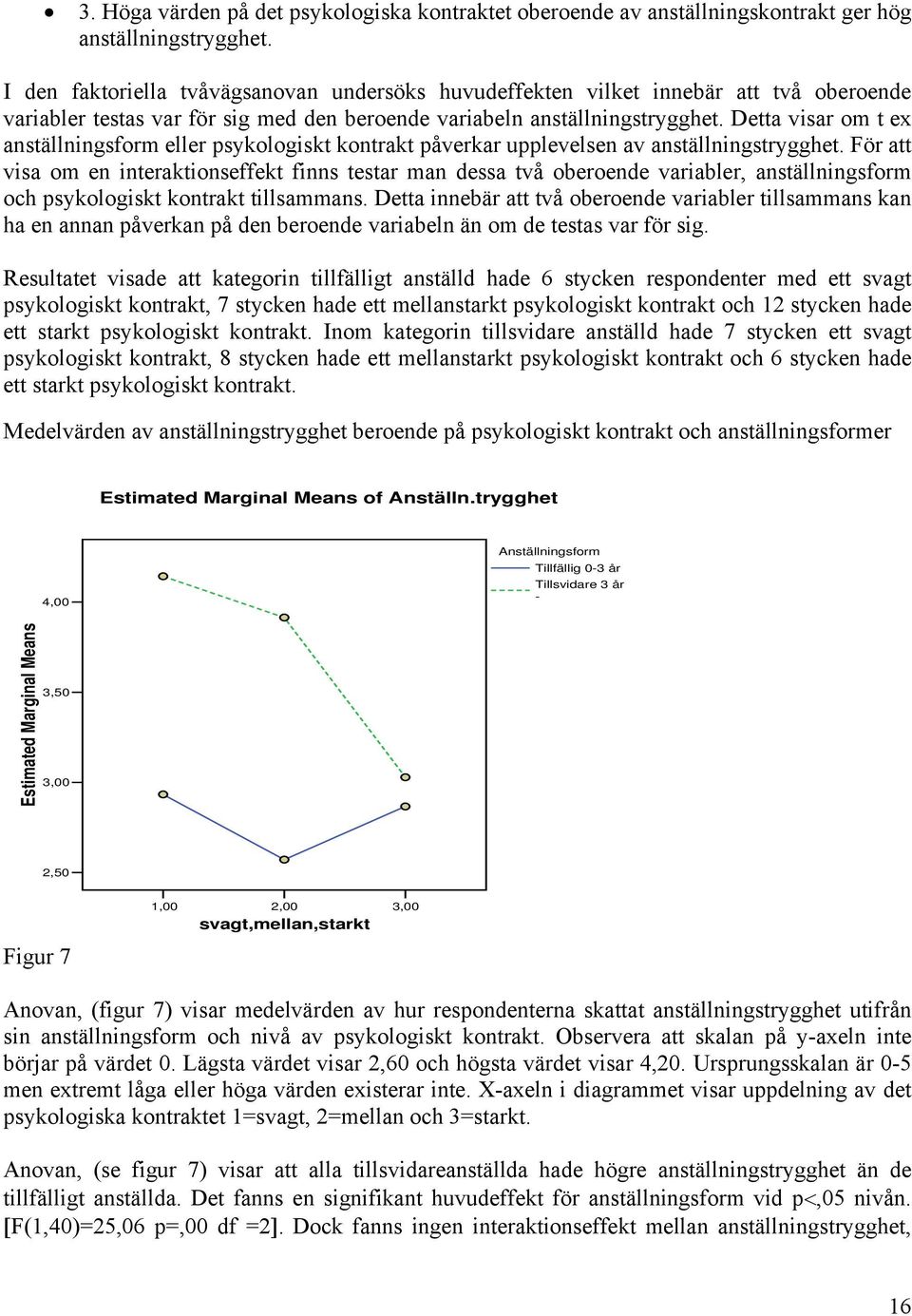 Detta visar om t ex anställningsform eller psykologiskt kontrakt påverkar upplevelsen av anställningstrygghet.