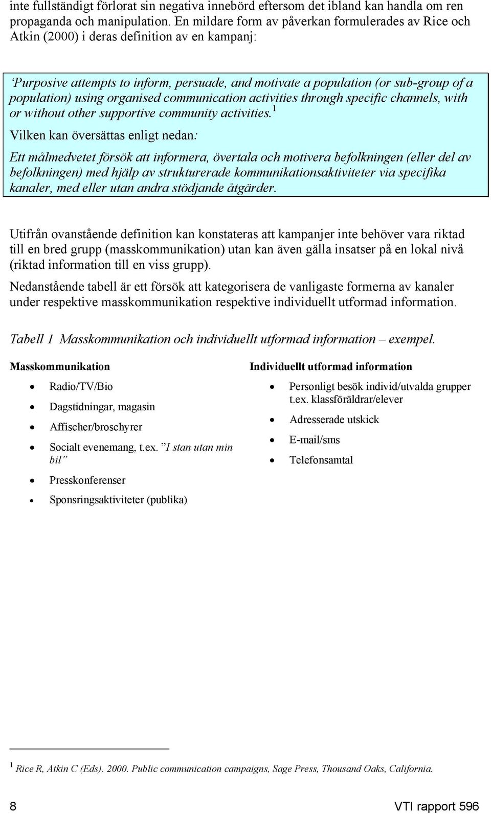 using organised communication activities through specific channels, with or without other supportive community activities.