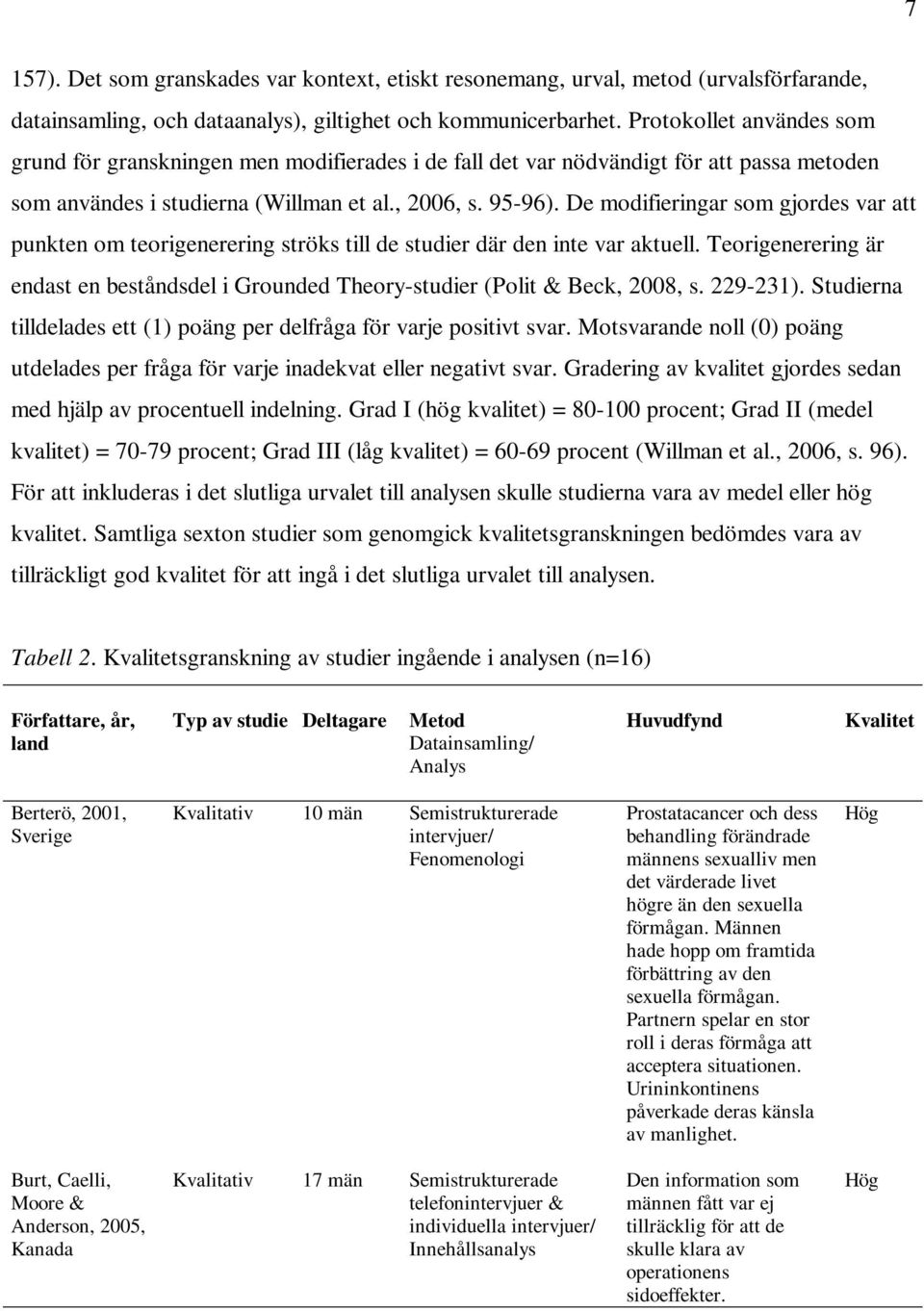 De modifieringar som gjordes var att punkten om teorigenerering ströks till de studier där den inte var aktuell.