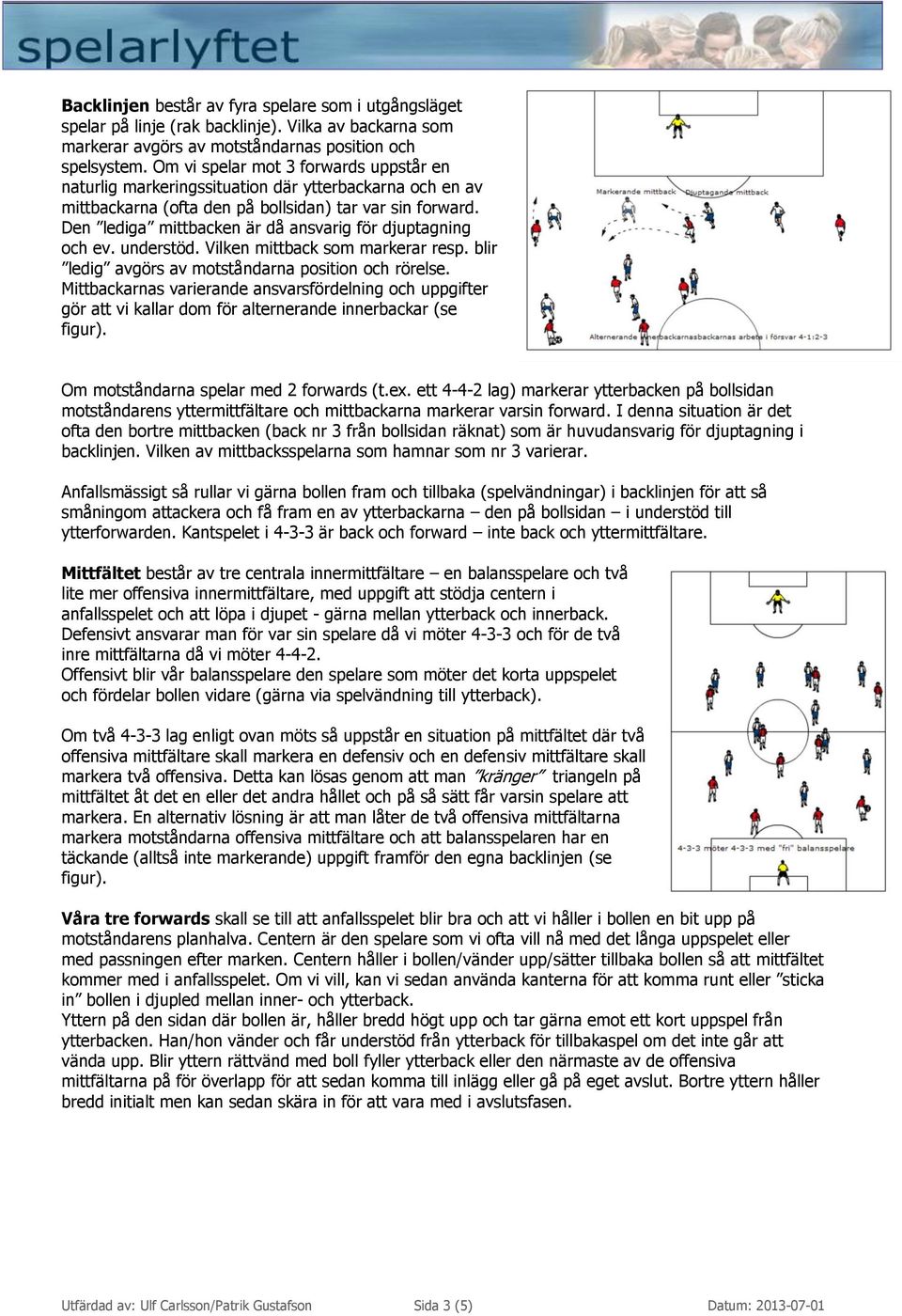 Den lediga mittbacken är då ansvarig för djuptagning och ev. understöd. Vilken mittback som markerar resp. blir ledig avgörs av motståndarna position och rörelse.