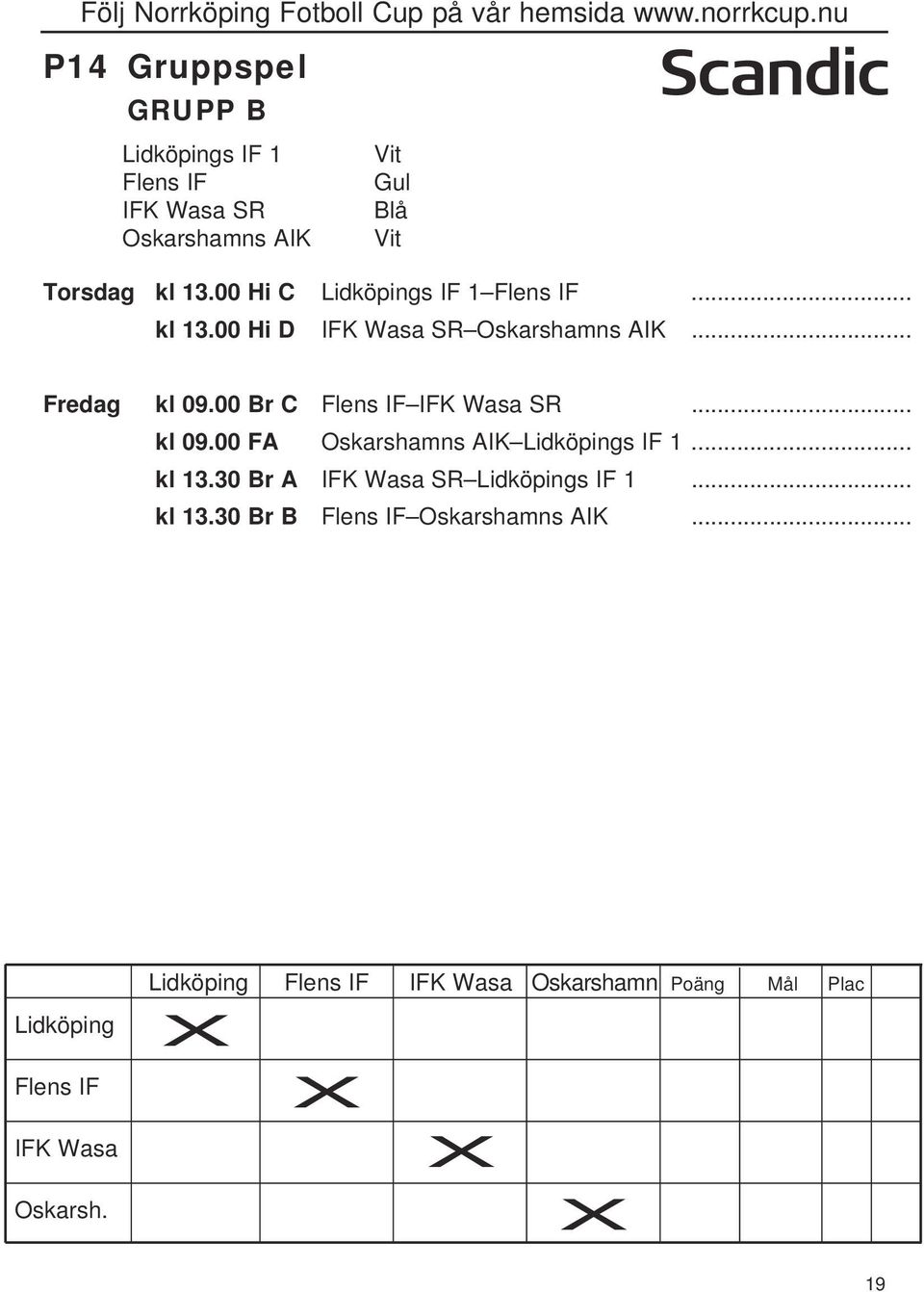 00 Br C Flens IF IFK Wasa SR... kl 09.00 FA Oskarshamns AIK Lidköpings IF 1... kl 13.